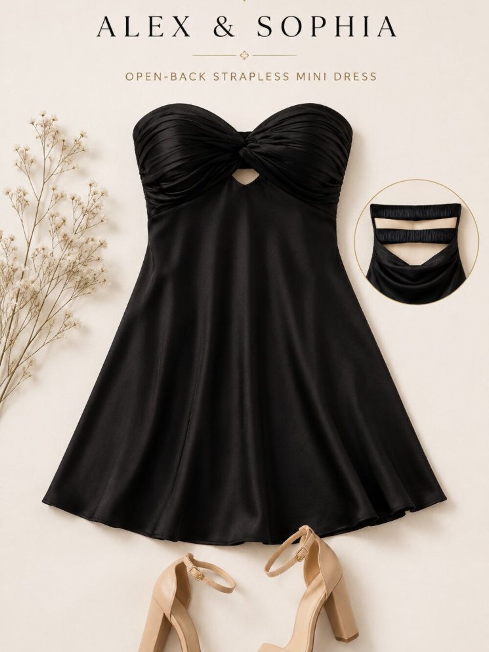 Alex & Sophia Open-Back Strapless Dress - Black